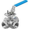 3-Way ball valve Series: VZBE Stainless steel/PTFE L-bore Handle PN63 Internal thread (NPT) 1" (25)